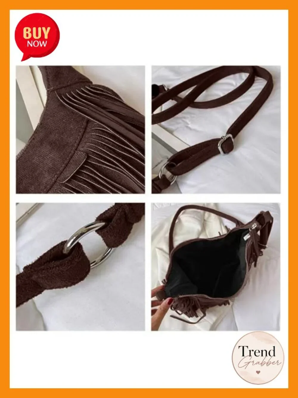 Fringe Vegan Suede Hobo Crossbody Bag with Tassel Boho Shoulder Bag